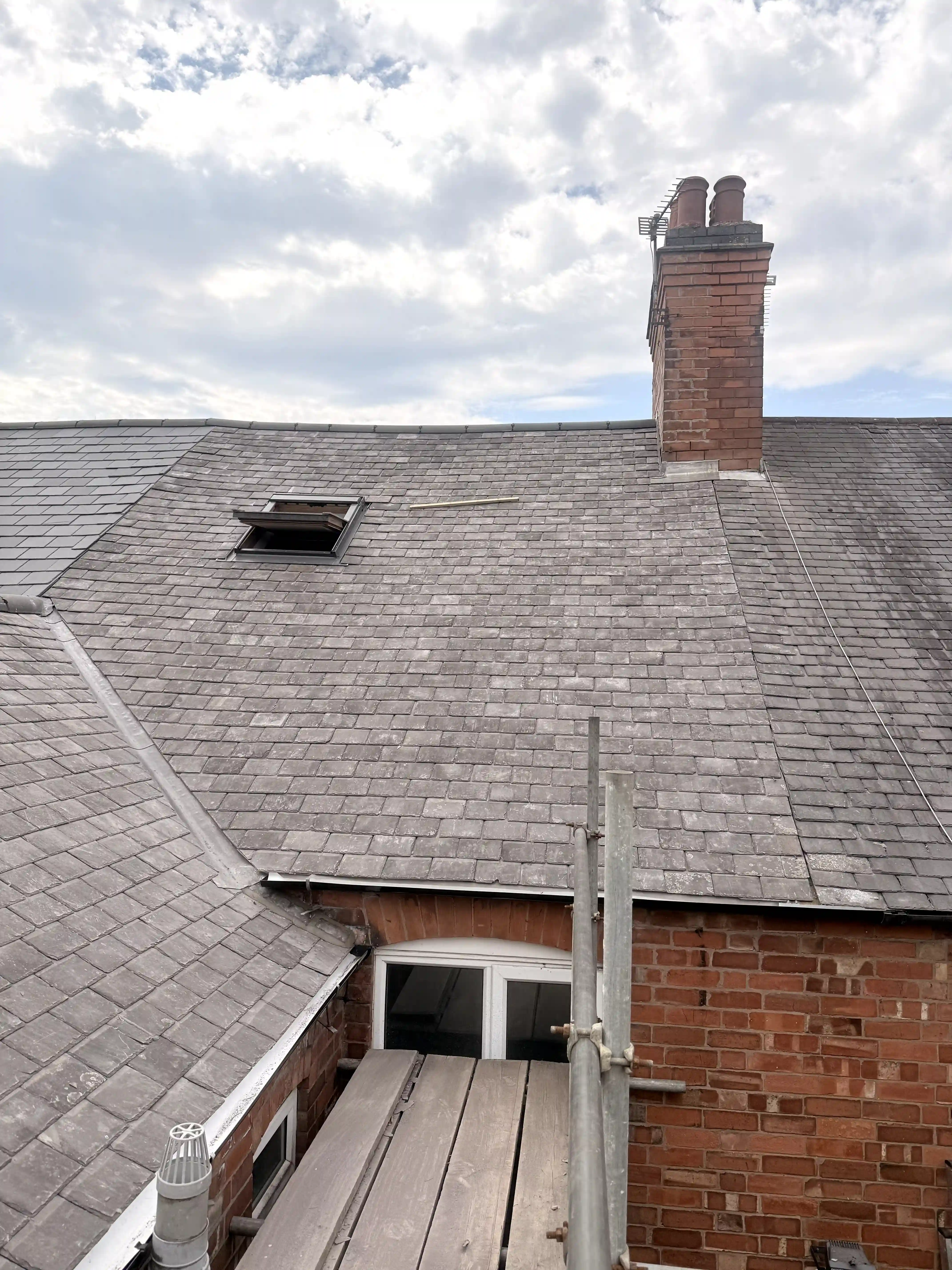 Victorian slate re-roof — chimney stack and full elevation, Leicester